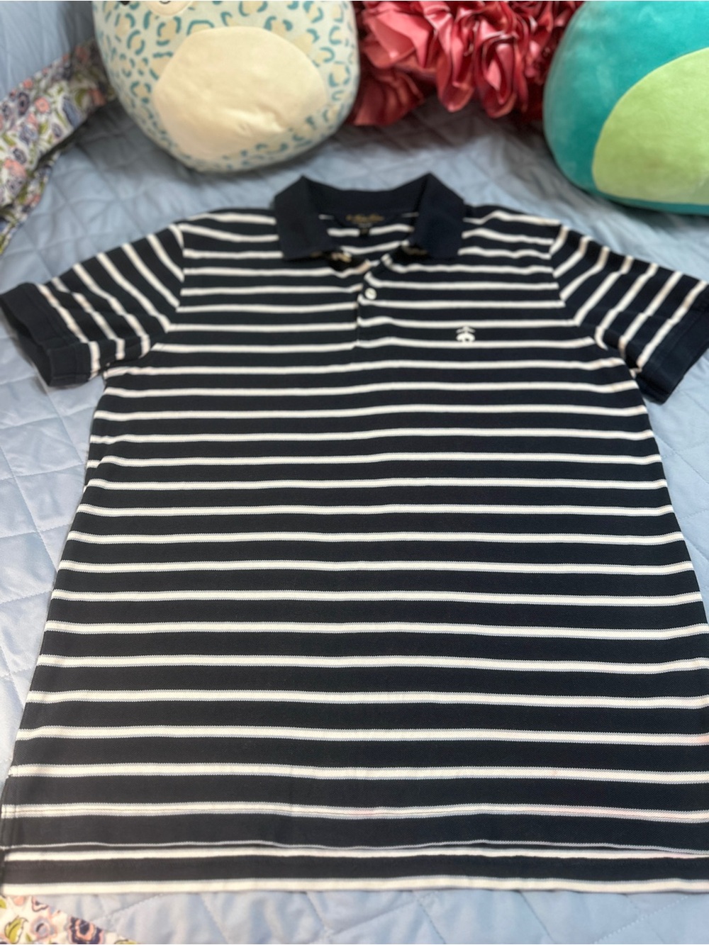 Brooks Brother Navy & White Striped Polo Shirt. Size L (slim fit)